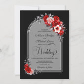 Invitation Arc rouge floral noir Mariage d'argent (Devant)