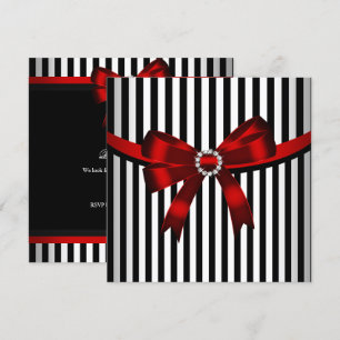 Invitation Arc Rouge Noir Rayure Blanche Fête d'anniversaire