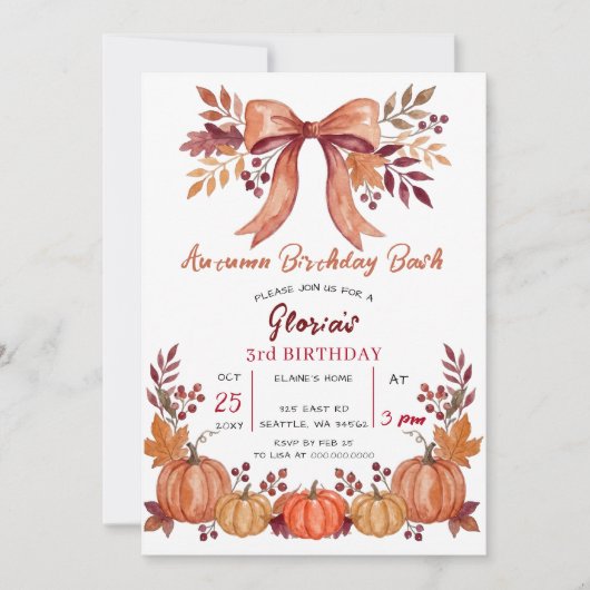 Invitation Arc rustique automne citrouilles anniversaire d'au (Devant)