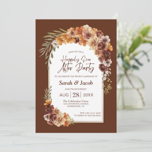 Invitation Arc Rustique Floral En Terracotta Mariage après la (Debout devant)