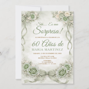 Invitation Arc Sage Vert Floral Surpresa 60 Ans Anniversaire