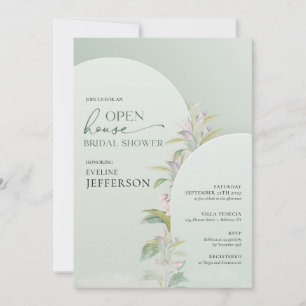 Invitation Arc vert moderne fleurs rousses Open House