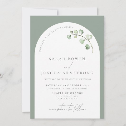 Invitation Arc Vert Sage Moderne Mariage Script Botanique En (Devant)