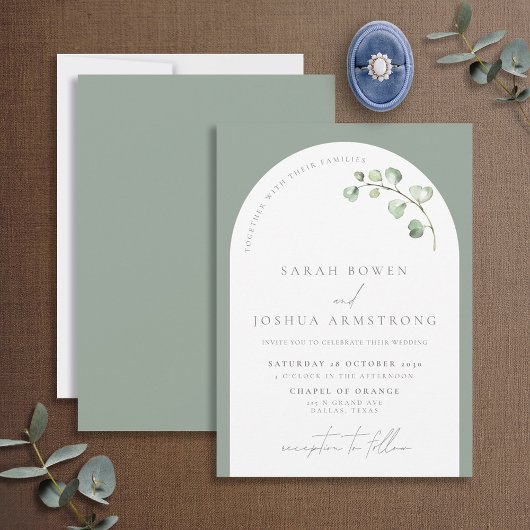 Invitation Arc Vert Sage Moderne Mariage Script Botanique En