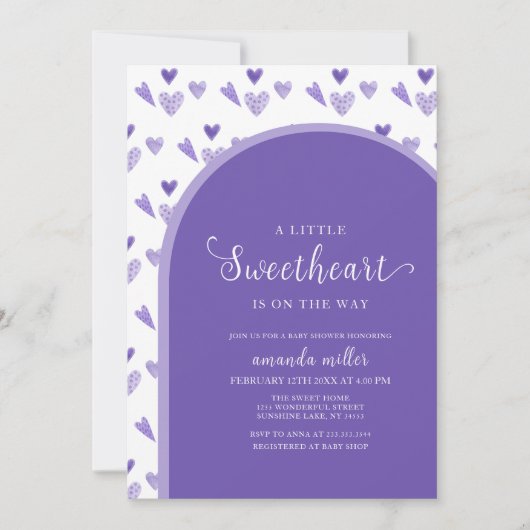 Invitation Arc violet Valentine Little Baby shower de l'amour (Devant)