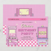 Invitation Arcade de jeu rose  (Devant / Derrière)