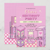 Invitation Arcade de jeu rose (Devant / Derrière)