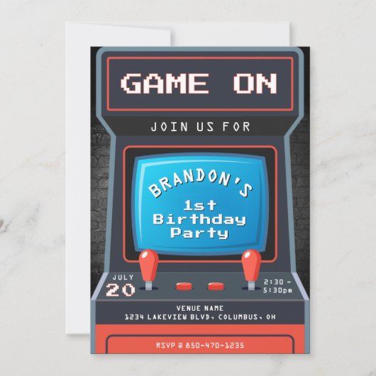 Invitation Arcade Jeu 1er anniversaire (Devant)