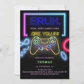Invitation Arcade jeux vidéo neon laser garçon anniversaire (Devant)