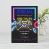 Invitation Arcade jeux vidéo neon laser garçon anniversaire (Debout devant)