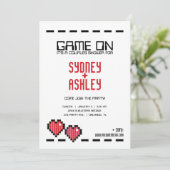 Invitation arcade rétro GAMER MARIAGE couple douche RED LOVE (Debout devant)