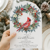 Invitation ARCH 100th Birthday Party Red Cardinal Wreath