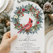 Invitation ARCH 25th Birthday Party Red Cardinal Wreath