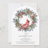 Invitation ARCH 90th Birthday Party Red Cardinal Wreath (Devant)