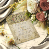 Invitation Arch Art Nouveau Peacock Cranberry Dust Mariage