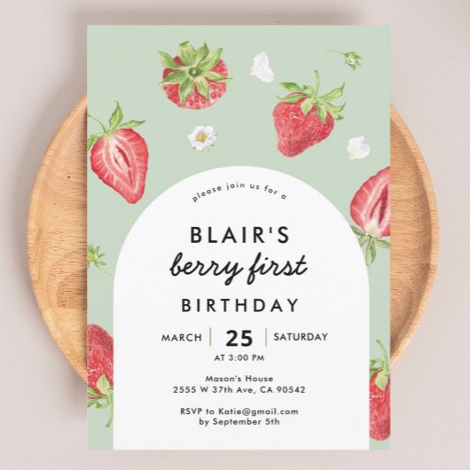 Invitation Arch Berry Premier Anniversaire Thème fraise