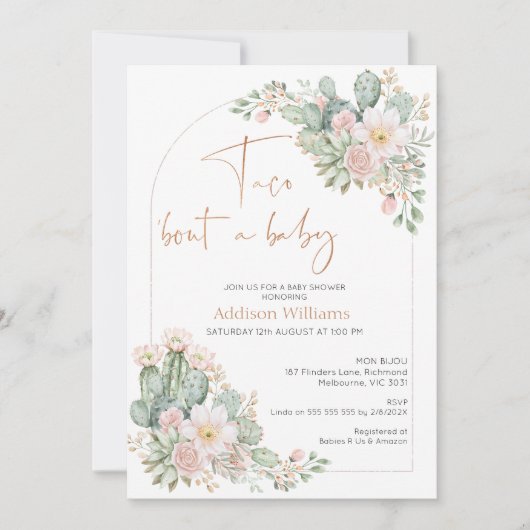 Invitation Arch Blush Floral Taco à propos d'un bébé (Devant)