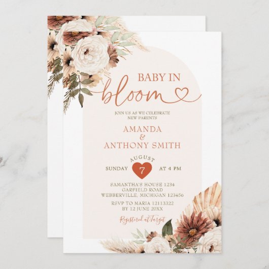 Invitation Arch Boho Baby En fleurs Baby shower Pampas Grass (Devant / Derrière)