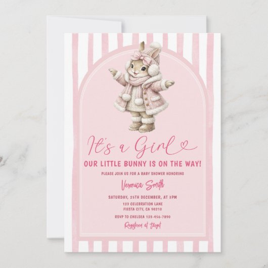 Invitation Arch Boho Cute Bunny pink bow baby shower (Devant)