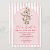 Invitation Arch Boho Cute Bunny pink bow baby shower (Devant / Derrière)