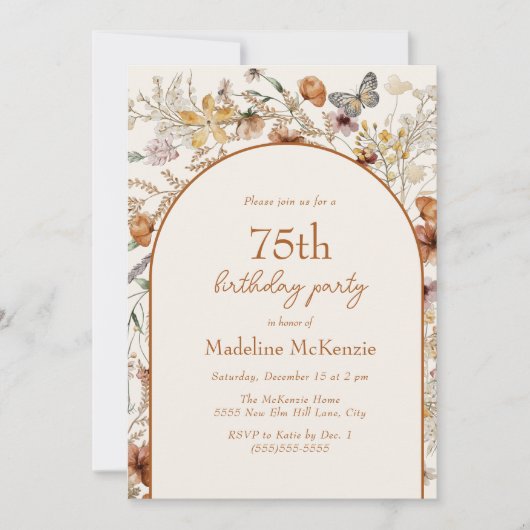 Invitation Arch Boho Fleur sauvage 75e anniversaire (Devant)