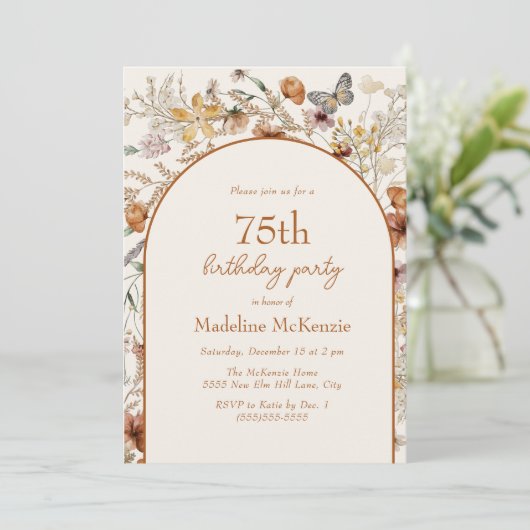 Invitation Arch Boho Fleur sauvage 75e anniversaire (Debout devant)