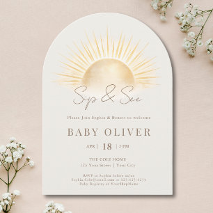 Invitation Arch Boho Neutre Éclat de Soleil Beige Sip And See