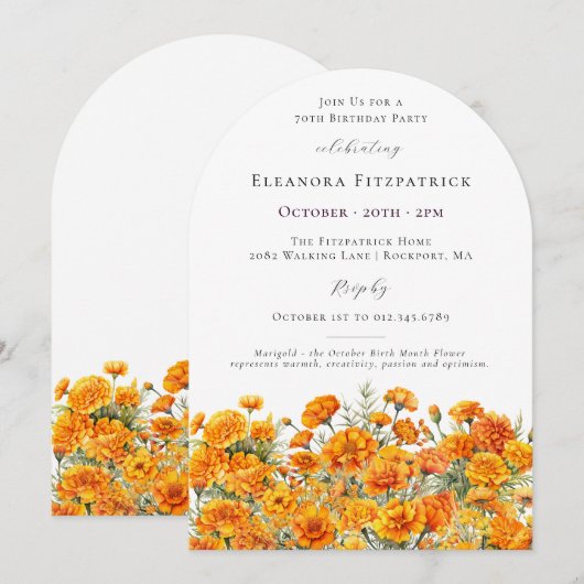 Invitation Arch de fleurs de souci pour le 70e anniversaire d (Devant / Derrière)