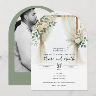 Invitation Arch en bois floral verdure roses fiançailles