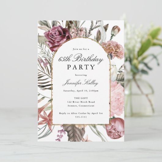 Invitation Arch Frame Botanique Anniversaire Fête Élégante (Debout devant)