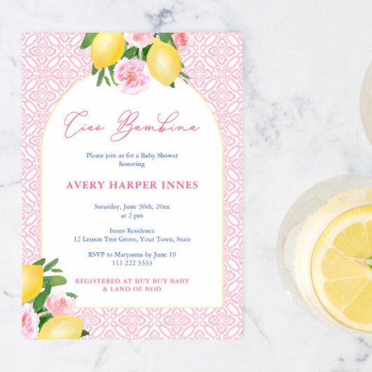 Invitation Arch Frame Ciao Bambina Lemons Baby Girl Douche