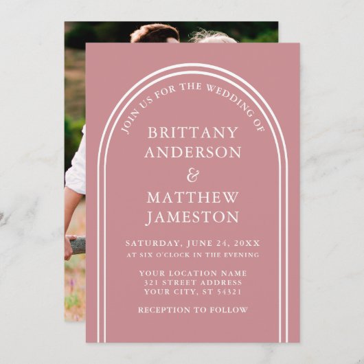Invitation Arch Mariage moderne Rose Gold Photo (Devant / Derrière)