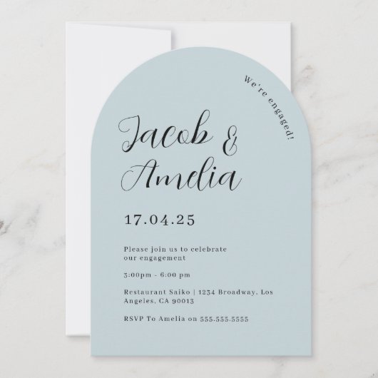Invitation Arch Modern Dusty Blue Engagement Party (Devant)