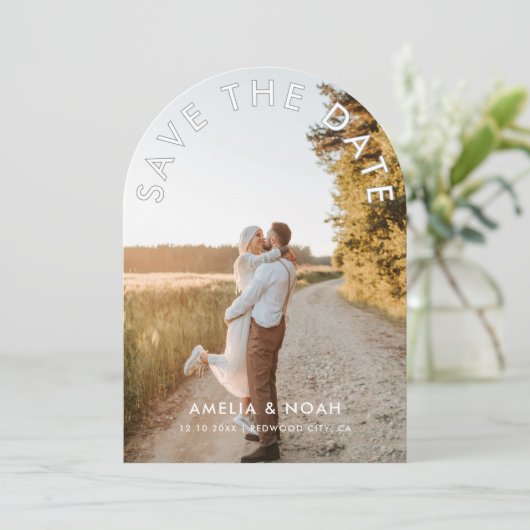 Invitation Arch Modern Photo Mariage Enregistrer La Date (Debout devant)