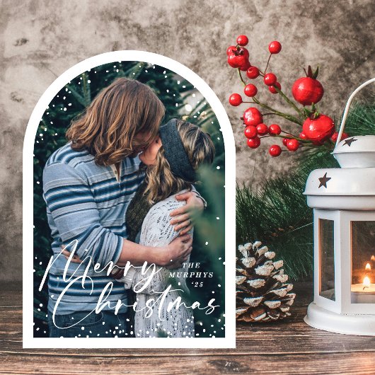 Invitation Arch Modern Snow Globe Merry Christmas Photo Card