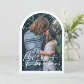 Invitation Arch Modern Snow Globe Merry Christmas Photo Card (Debout devant)