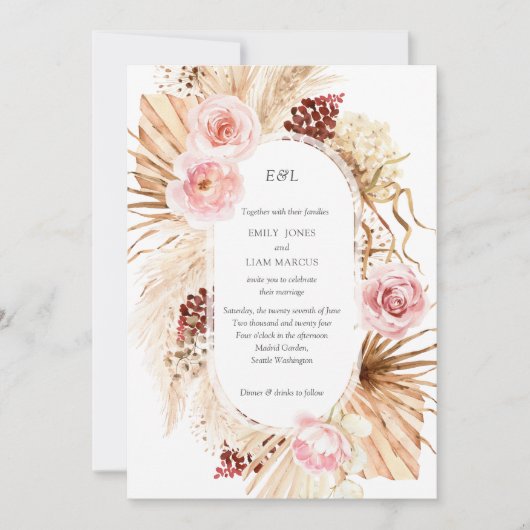 Invitation Arch moderne Aquarelle Boho Pampas Fleurs Mariage (Devant)