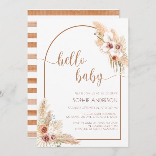 Invitation Arch moderne Boho Pampas Baby shower en herbe (Devant / Derrière)