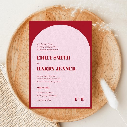 Invitation Arch moderne Gras Typographie rose et rouge Mariag