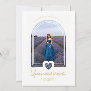 Invitation Arch Navy Blue Heart Photo Quinceañera Espagnol