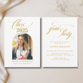 Invitation Arch Photo Elegant Gold Script Graduation Party