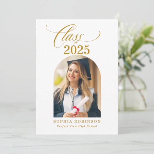 Invitation Arch Photo Elegant Gold Script Graduation Party (Debout devant)