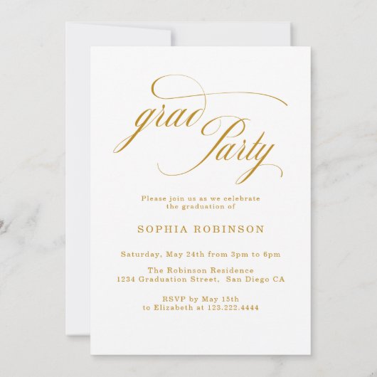 Invitation Arch Photo Elegant Gold Script Graduation Party (Dos)