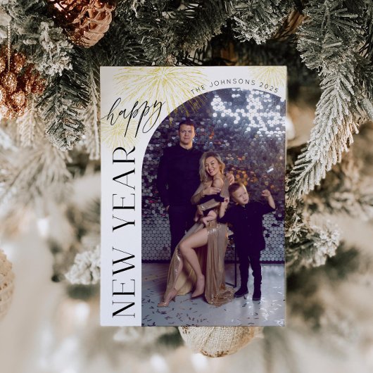 Invitation Arch Photo Fireworks Happy New Year Holiday Card