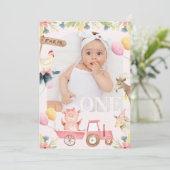 Invitation Arch Photo moderne Pink Tractor Farm 1er anniversa (Debout devant)