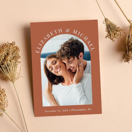 Invitation Arch Photo moderne QR Code Mariage en terre cuite