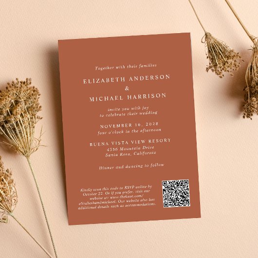 Invitation Arch Photo moderne QR Code Mariage en terre cuite