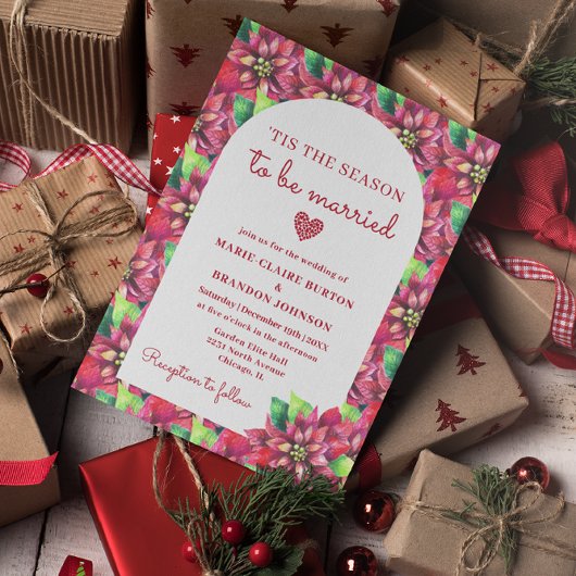 Invitation Arch Red Poinsettia Flat Mariage de Noël
