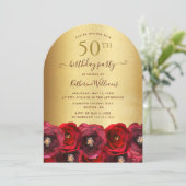Invitation Arch Red Rose Floral Gold 50th Anniversary Party (Debout devant)