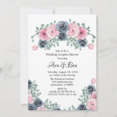 Invitation Arch Rose & Blue Blooms Mariage Couples Douche (Devant)